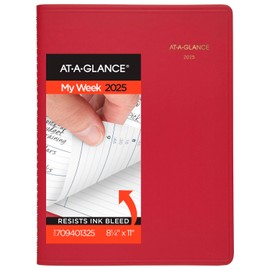AT-A-GLANCE 2025 Appointment Book Planner, Weekly, 8-1/4" x 11", Large, Quarter-Hourly, Red (709401325)