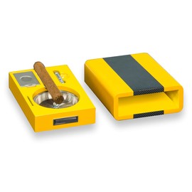 Bey-Berk Cigar Ashtray/Cutter Yellow & Carbon Fiber Color