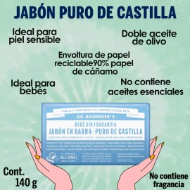 Dr. Bronners Jabon De Castilla En Barra Dr Bronner's Baby Neutro 140 Gr