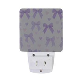 Caikeny Night Light Set of 2 Purple Bows Watercolor Coquette LED Table Desk Lamps Auto Dusk-to-Dawn Sensor Lamp for Home Bedroom