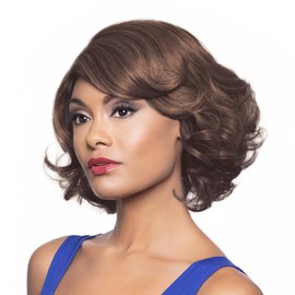 Foxy Silver Yohanna Wig Color FS4/27 -Below the Chin Length Short Straight Lace Top Heat Resistant Synthetic African American Average Cap Bundle Maxwigs Hairloss Booklet
