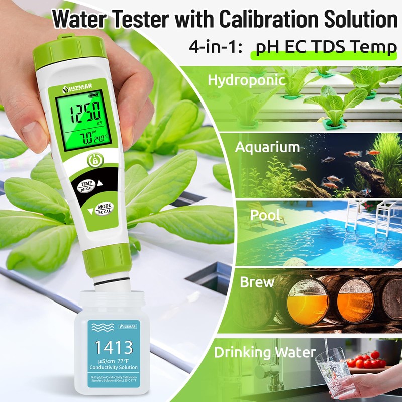 UIUZAMR pH Meter for Hydroponics PPM EC Meter for Water