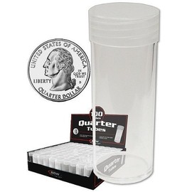 BCW COIN STORAGE TUBES, clear plastic w/screw on tops for Quarters (Qty of 10 tubes) by Made in the USA