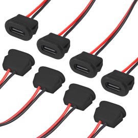 XIITIA 8pcs Type-C Female Chassis Waterproof 2P Solder Wire Type USB C Pigtail Cable Extension Power Cable USB-C Plug to 2 Pin Bare Wire Open End Connector(2pin Without Terminal)