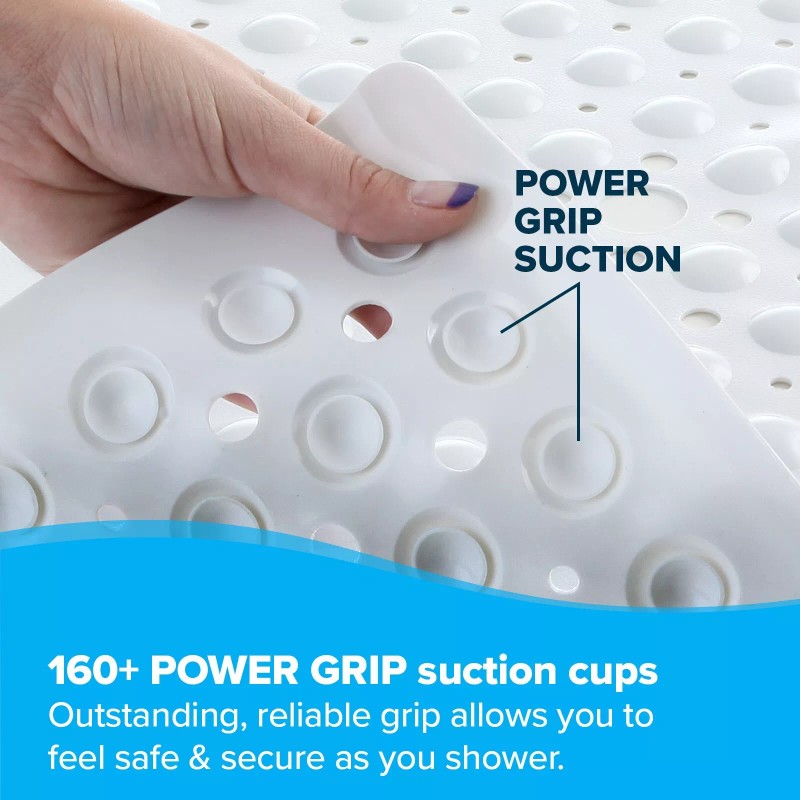 SlipX Solutions Large Non-Slip Shower Mat with Drain Holes: White
