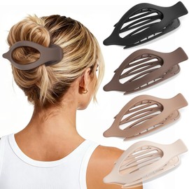 Oeusnael 4 PCS Large Flat Hair Clips for Women Girls, French Concord Lay Down Flat Claw Clips for Thick Thin Hair, Comfortable Curved Flat Clip, Matte Non-slip Strong Hold Hair Accessories, Neutral