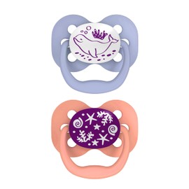 Dr. Brown's Advantage Glow-in-the-Dark Baby Pacifier, Fully Symmetrical Soother with Soft Silicone Bulb, Coral Ocean, 0-6m, BPA Free, 2 Pack