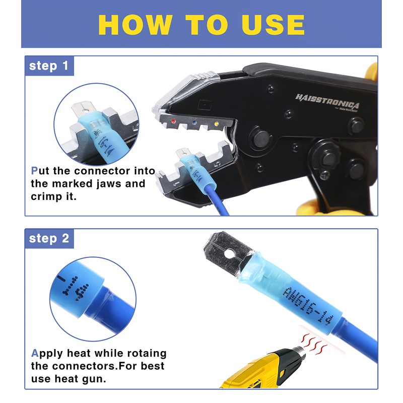 haisstronica 100pcs Blue Heat Shrink Female Spade Connectors,16-14 Gauge Insulated