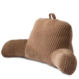 A Nice Night Reading Pillow Bed Wedge Large Adult Children Backrest with Arms Back Support for Sitting Up in Bed/Couch for Lounging Bedrest,Waffle Stereoscopic Design,Khaki