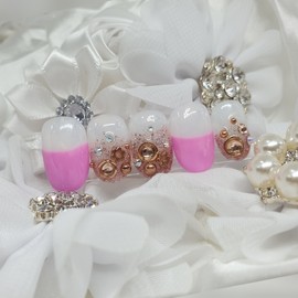 Pink Gold Gras Handmade Nail Tips - Long Nose Pin / 핑크골드그라 수제네일팁 - 롱코핀