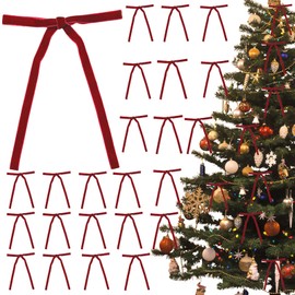 24Pcs Red Bows for Christmas Tree,Christmas Tree Bows,Velvet Bows Christmas, 5x7 Inches Velvet Ribbon Bows, Velvet Christmas Ornaments for Gift Wrapping Wreaths Garlands, Christmas Decor (Red)