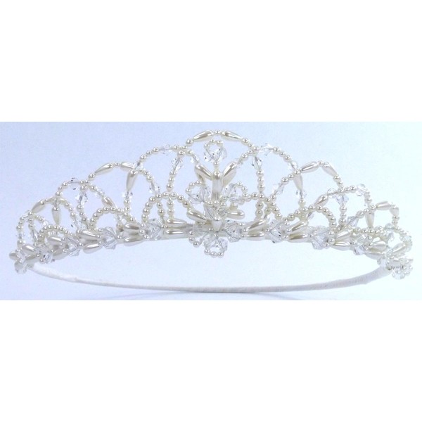 Charming Girl Crown Tiara of Lustrous Pearly Arches and Crystal