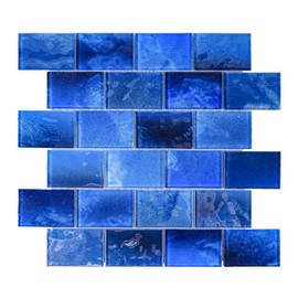CASAPALACE Glass Mosaic Tiles Backsplash, 5-Sheet Subway Backsplash Tiles for Kitchen Bathroom Swimming Pool (Dark Blue, 4.71 SQ.FT)