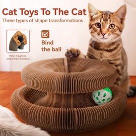 LOVELEDI Cat Scratcher Toy - Kitty Kurlz Cat Scratching Board Toy with A Cat Ball Adventure, Foldable Scratch Pad Cat Accordion Toy for Mental Physical Exercise, Fun Interactive Indoor Cat Toys