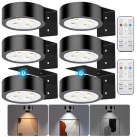 SIXDEFLY Picture Lights for Wall, 3 Lighting Modes Magnetic Art Display Light,Battery Operated Led Painting Light with Remote Control Dimmable & Timer,6Pack Black