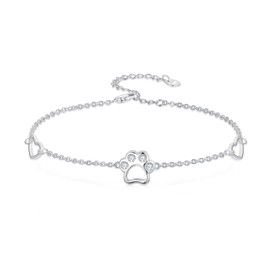 Dorunmo Paw Print Bracelet 925 Sterling Silver Dog Cat Paw Prints Bracelets Cat Bracelet Cute Dog Jewelry Adjustable Bracelets for Women Mom Birthday Mothers Day