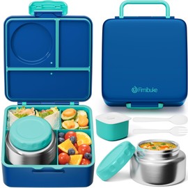 Fimibuke Bento Box for Kids Adult, BPA Free & Leakproof Toddler Lunch Box with 8.5oz Insulated Thermos Food Jar, Utensils & Sauce Jar, Dishwasher Safe 3 or 4 Compartment Container for School Girl Boy