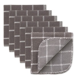 DII Scrubber Dishcloths Collection Windowpane Dishrag Set, 12x12, Gray/White, 6 Piece