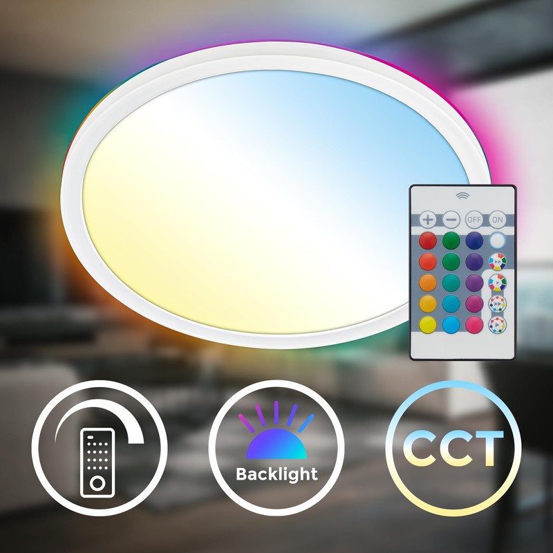 B.K.Licht - LED Ceiling Light Flat with Remote Control, RGBIC