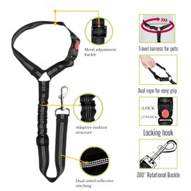 GoTails Dog Seat-belt for Car Back-Seat – Pack of 3 Adjustable Dog Car Harness Tether for Headrest – Heavy Duty Back seat-dog Restraint for Travel – Collars, Harnesses & Leads