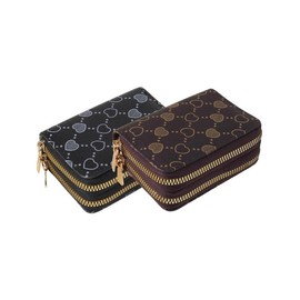 Women's Summer Retro Heart Print Double Zipper Around Coin Purse, Simple Multi-card Card Holder, Pu Leather Credit Card Wallet Storage Bag for Outdoors & Travel, Fall Outfits, Earthtone Fall Freshness:_Blue And Black_Please Refer To The Pictures for Dimensions