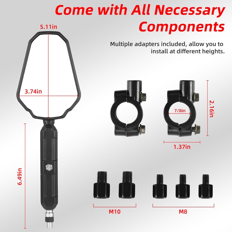 OFIG Adventure Motorcycle Mirrors, Adjustable Motorcycle Side Mirrors with 7/8"