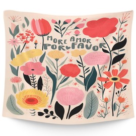 WAITPI Eclectic Retro Floral Flower Hanging Wall Tapestry for Girls Classroom Bedroom, More Amor Por Favor Motivational Romantic Love Wall Tapestries Hanging for Dorm Living Room Decor 50x60 inches
