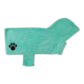 Bone Dry Pet Robe Collection, Embroidered Absorbent Microfiber Bath Robe with Adjustable Closure, for Dogs & Cats, Medium, Aqua