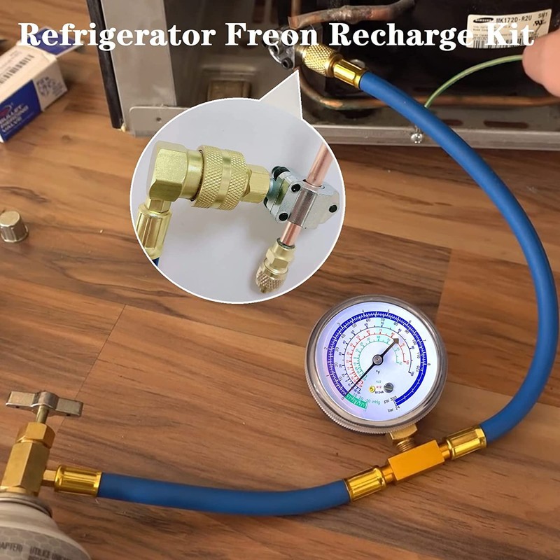 Refrigerator Freon Recharge Hose with Gauge Kit-A/C R134a R12 R22,Universal