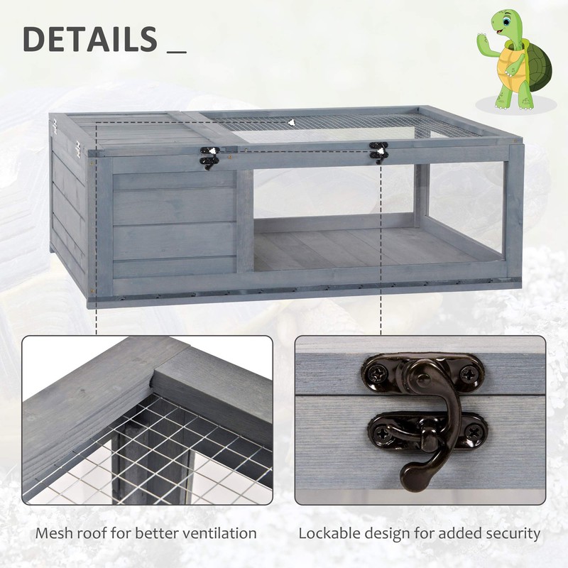 PawHut Wooden Tortoise House Indoor Turtle Habitat Enclosure Outdoor Reptile