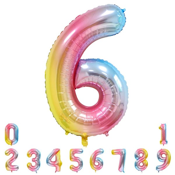 Unisun Number Balloons, 40inch Large Rainbow Number 6 Foil Mylar Helium Balloons for Birthday Party Celebration Decoration