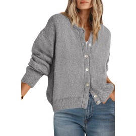 PRETTYGARDEN Womens Button Up Sweaters Fall 2024 Long Sleeve Open Front Soft Cardigan Sweaters for Women Trendy Outfits (Grey, Large)
