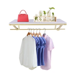 BANLICALI Clothes Rack with Top Shelf, 31.5 Inch Industrial Pipe Wall Mounted Garment Rack, 88 LBS Load Capacity Hanging Garment Stand Heavy Duty for Closet Storage Homes Clothing Stores Gold+White