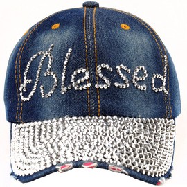 Elonmo Gorra de béisbol para mujer, diseño de letra bendita, ajustable, color azul
