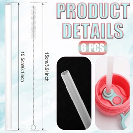 6 Pcs Replacement Straws for Ello Cups, Reusable Plastic Straws with Cleaning Brush for Ello Kids Colby 12oz Stainless Steel Insulated Water Bottle(Free BPA)