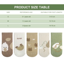(5 Pairs- Size M) Unisex Baby Non Slip Grip Toddler Socks,H HOME-MART Breathable Infant Ankle Socks with Grips For Baby Boys Girls for 1-3Years