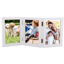 Ehuihuan Picture Frame 3 Pictures, Wooden Picture Frame, Double Collage Photo Frame, Collage Picture Frame with Hinge, Triple, Pictures Wooden Picture Frame for Office, Wedding, Family (White, 6 Inch