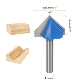 sourcing map Router Bits 1" Dia 1/4" Shank 90 Degree V Type End Mill Carbide for Woodworking Carpentry Engraving Edge Trimmer Cutter Tools