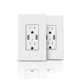 TOPELER 2Pack USB Wall Outlet, Receptacle Outlet with 4.8A Charging Capacity, 15A Tamper Resistant Electrical Socket, Screwless Wall Plate Included, UL & FCC Approved, White
