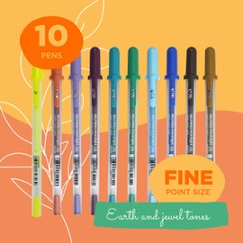 Sakura Gelly Roll Moonlight 06 Gel Pens - Fine Point Ink Pen for Journaling, Art, or Drawing - Assorted Earth & Jewel Tone Ink - Fine Line - 10 Pack