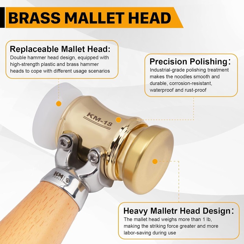 HONGDUI KM18 Woodworking Brass Chisel Mallet, 22Ounce Mallet Hammer with
