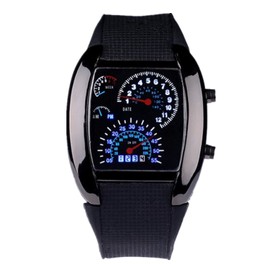 Fashion Watches Schöne Uhren, Herren Sportwagen RPM blau&weiße LED-Drehzahl Armbanduhr (Farbe : Schwarz)