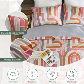 Simple&Opulence Double Duvet Cover Set, Ultra Soft and Stylish Microfiber Bedding Set, Geometric Circular Pattern Print Summer Bed Quilt Cover with Pillowcases, 200 x 200 cm