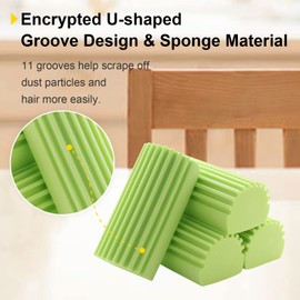 Jeymei 4-Pack Damp Clean Duster Sponge, Sponge Cleaning Brush, Duster for Cleaning Blinds, Glass, Baseboards, Vents, Railings, Mirrors, Window Track Grooves and Faucets Green Non-Scratch Sponges