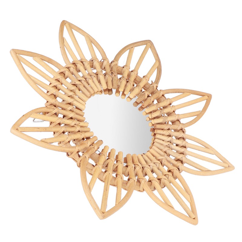 Rattan Innovative Art Decoration Makeup Mirror Retro Dressing Bathroom Wall