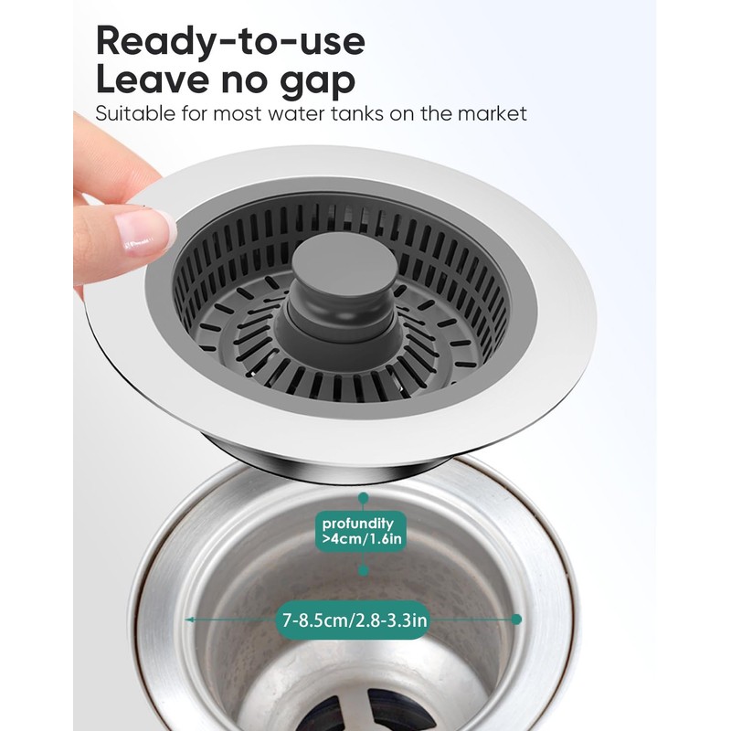 Kitchen Sink Drain Strainer and Stopper Combo, 3 in 1