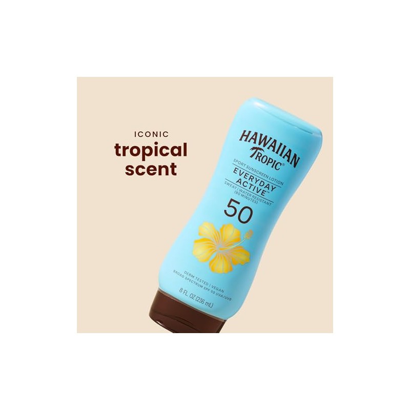 Hawaiian Tropic Everyday Active Sunscreen Lotion, SPF 50 Sunblock, 8