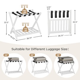 Oakvora Luggage Rack for Guest Room - 1 Pack Full Assembled Luggage Rack Stand for Suitcases, Foldable Luggage Holder with Shoe Shelf for Bedroom, Hotel (White Bamboo Suitcase Stand)