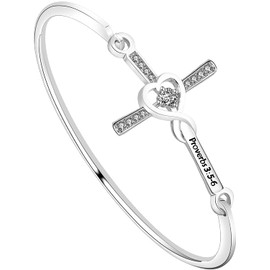 Christian Bracelet Faith Bracelet Proverbs 3:5-6 Trust in The Lord with All Your Heart Bible Verse Cross Bangle Bracelet Religious Gift Christening Gift (Proverbs 3:5-6)