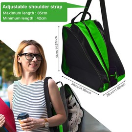 PERFETSELL Bag Adult Roller Skate Bag Green Ice Skate Ice Hockey Bag Ski Boot Bag with Adjustable Carry Strap Ice Skate Bag for Ice Hockey Skates for Men Women